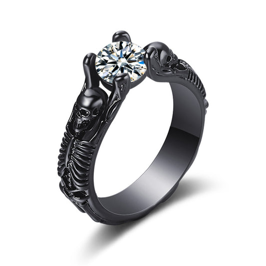 Crystal and Black-Tone Skeleton Ring, statement rings for women, everyday style, front view