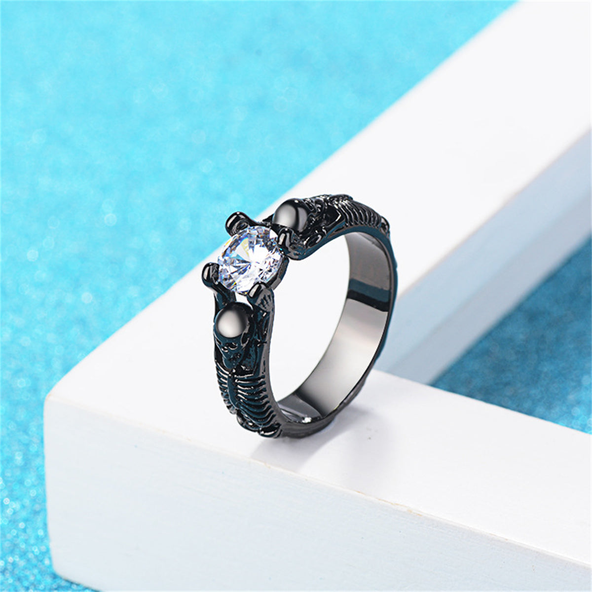 Crystal and Black-Tone Skeleton Ring, statement rings for women, everyday style, side view
