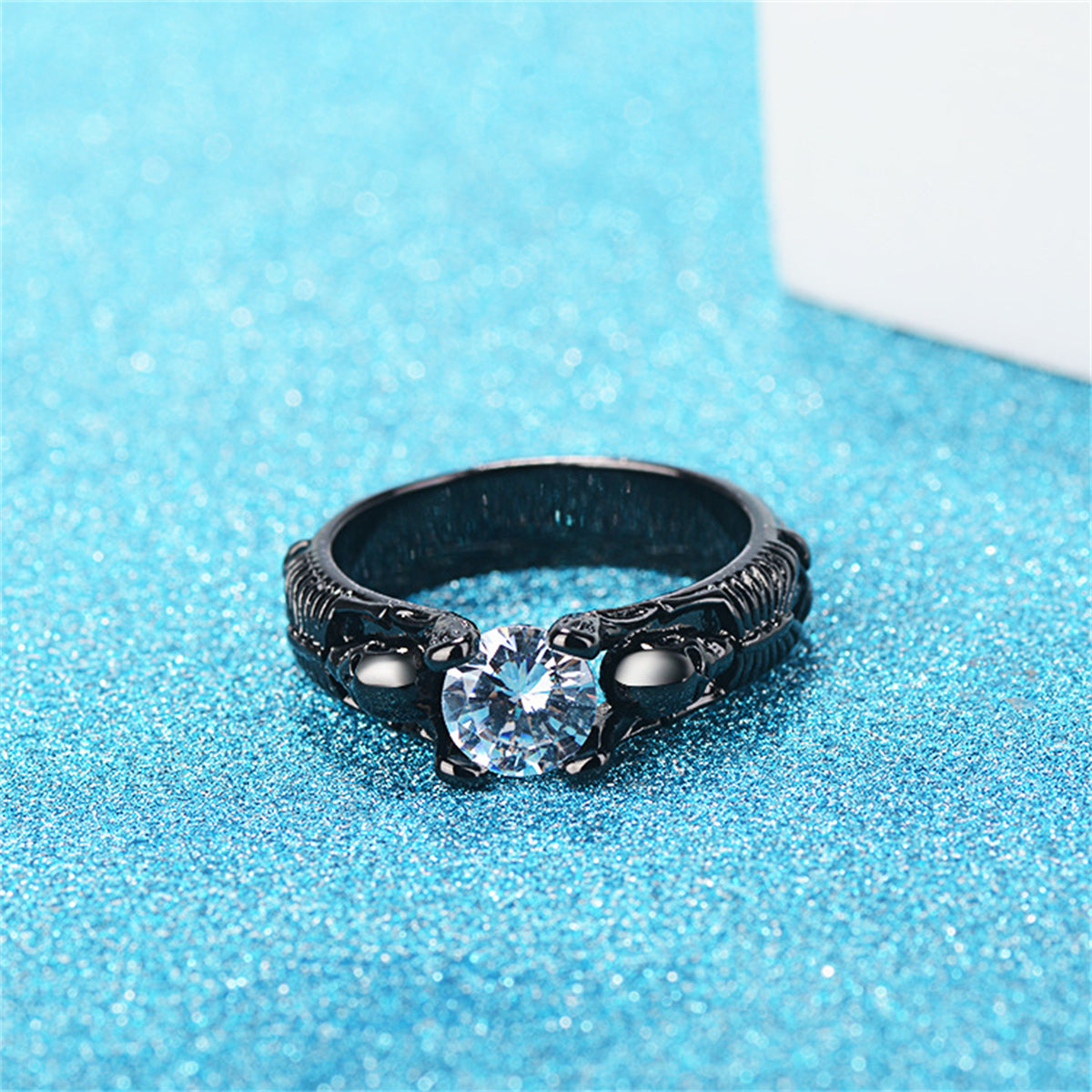 Crystal and Black-Tone Skeleton Ring, statement rings for women, everyday style, lifestyle look