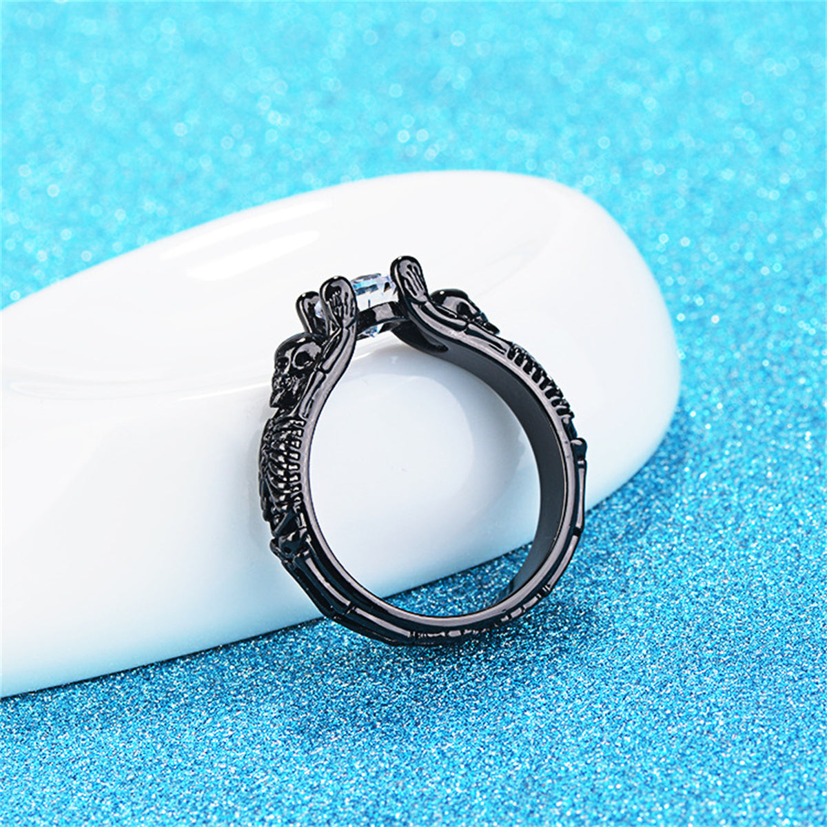 Crystal and Black-Tone Skeleton Ring, statement rings for women, everyday style, styled look