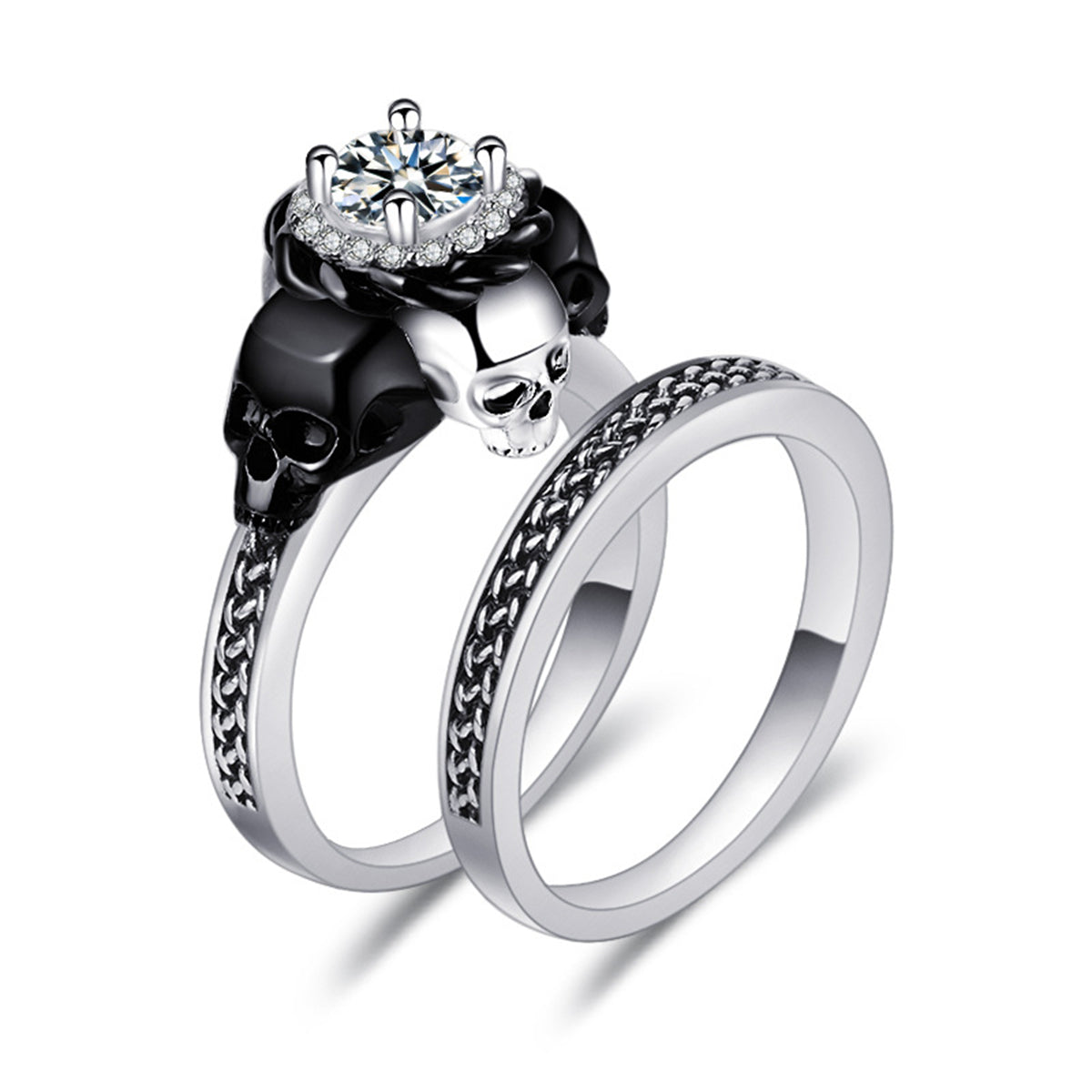 Crystal and Cubic Zirconia Skull Ring Set, jewelry gift sets for women, everyday style, front view