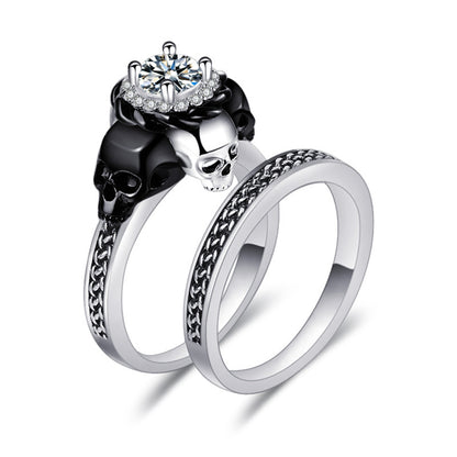 Crystal and Cubic Zirconia Skull Ring Set, jewelry gift sets for women, everyday style, front view