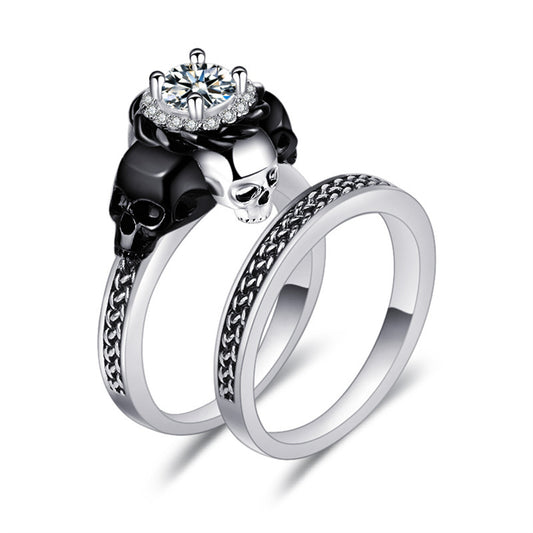 Crystal and Cubic Zirconia Skull Ring Set, jewelry gift sets for women, everyday style, front view