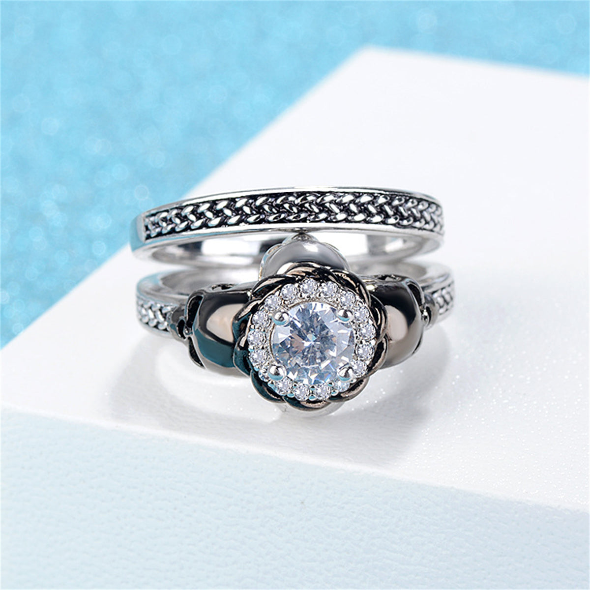 Crystal and Cubic Zirconia Skull Ring Set, jewelry gift sets for women, everyday style, styled look