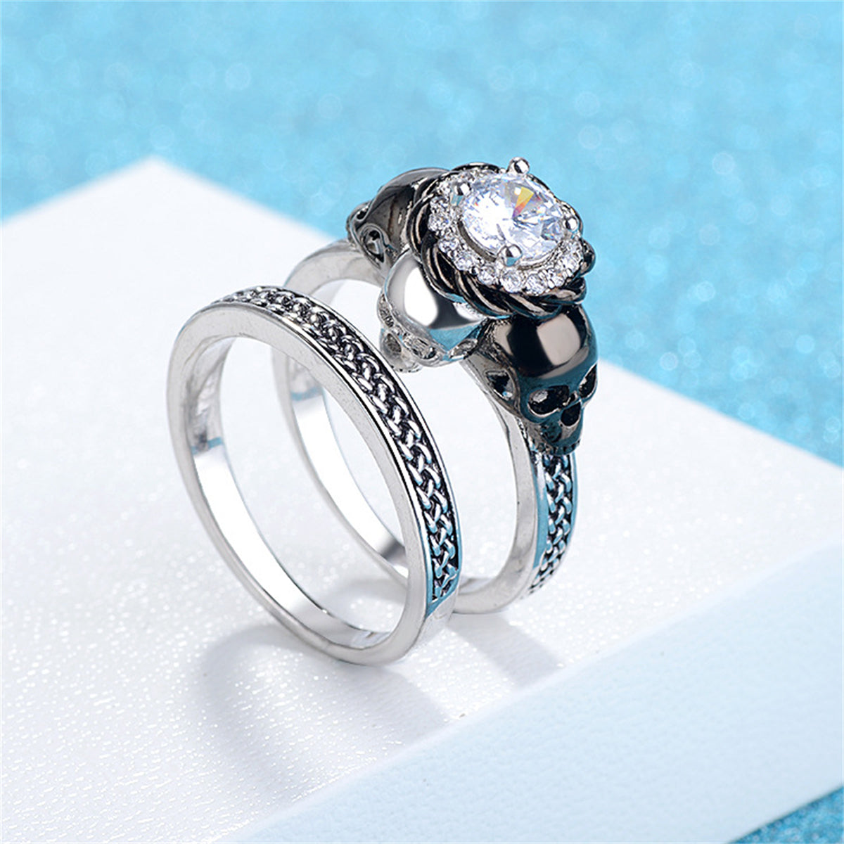 Crystal and Cubic Zirconia Skull Ring Set, jewelry gift sets for women, everyday style, lifestyle look
