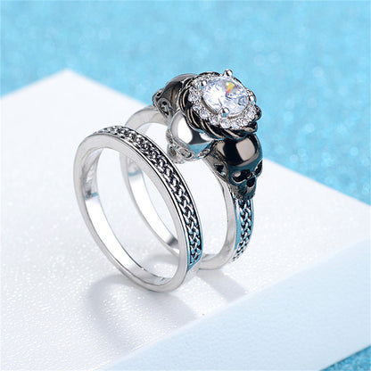 Crystal and Cubic Zirconia Skull Ring Set, jewelry gift sets for women, everyday style, lifestyle look