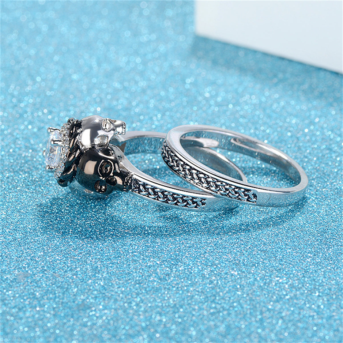 Crystal and Cubic Zirconia Skull Ring Set, jewelry gift sets for women, everyday style, side view