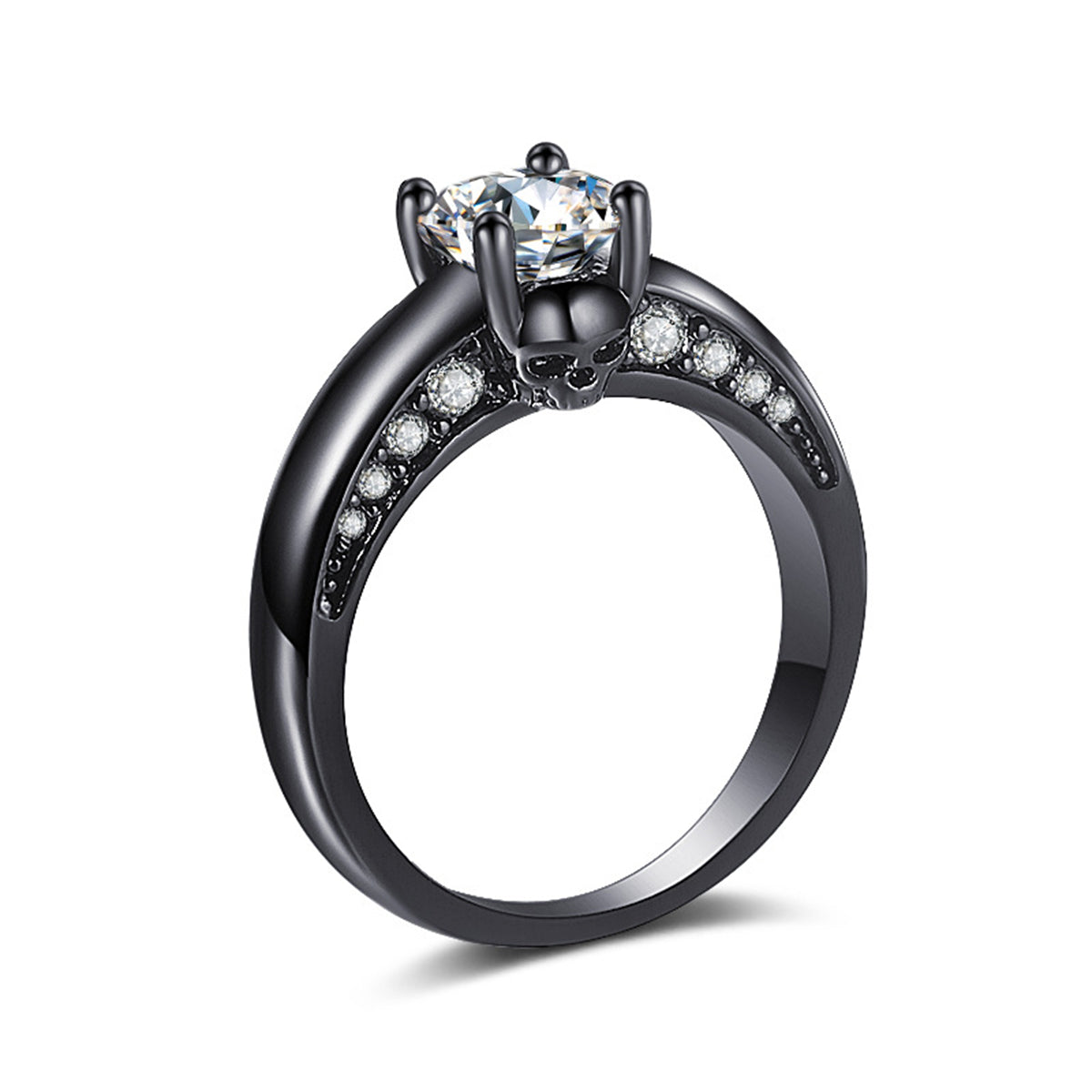 Crystal and Cubic Zirconia Skull Ring, statement rings for women, botanical inspired, side view