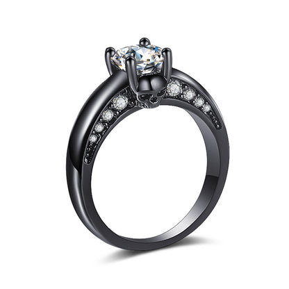 Crystal and Cubic Zirconia Skull Ring, statement rings for women, botanical inspired, side view