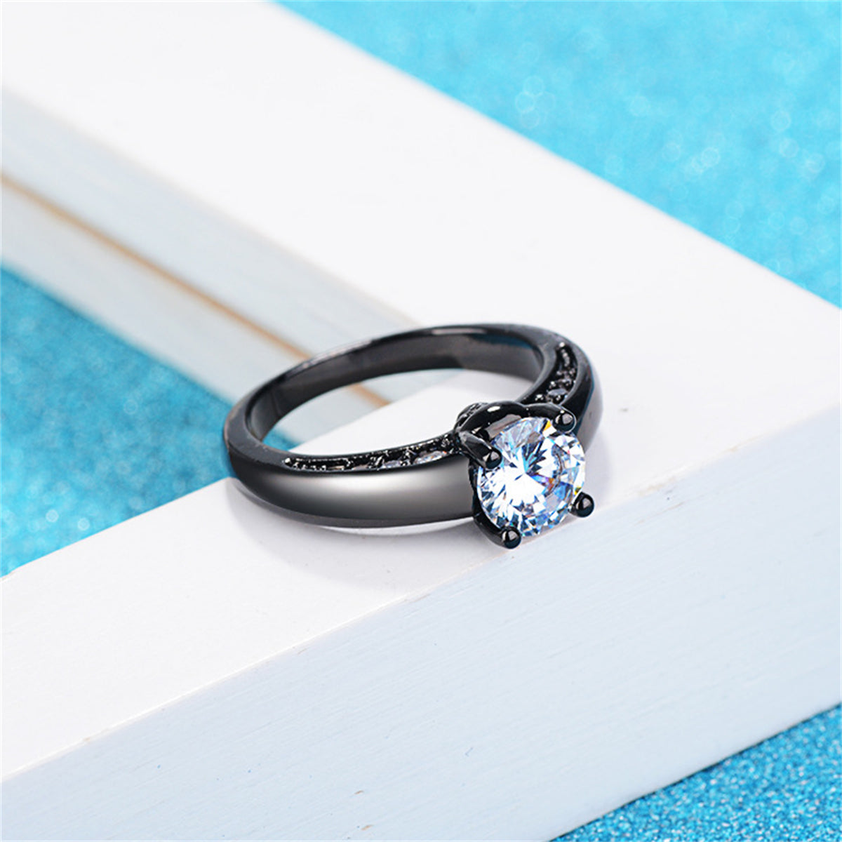 Crystal and Cubic Zirconia Skull Ring, statement rings for women, botanical inspired, detail close-up