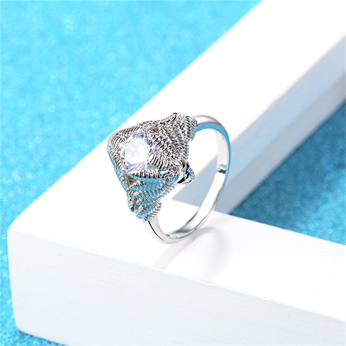 Crystal and Silver-Plated Skull Ring, silver statement rings for women, botanical inspired, side view