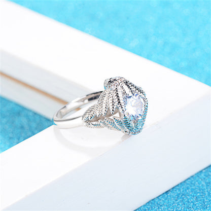Crystal and Silver-Plated Skull Ring, silver statement rings for women, botanical inspired, lifestyle look