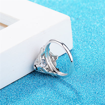 Crystal and Silver-Plated Skull Ring, silver statement rings for women, botanical inspired, styled look