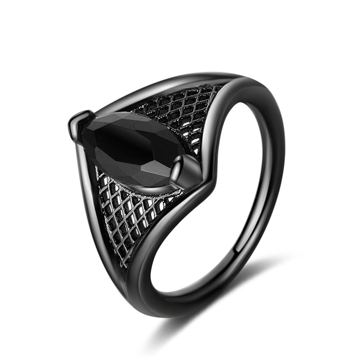 Black Crystal Marquise Web Ring, statement rings for women, elegant gift for her, front view