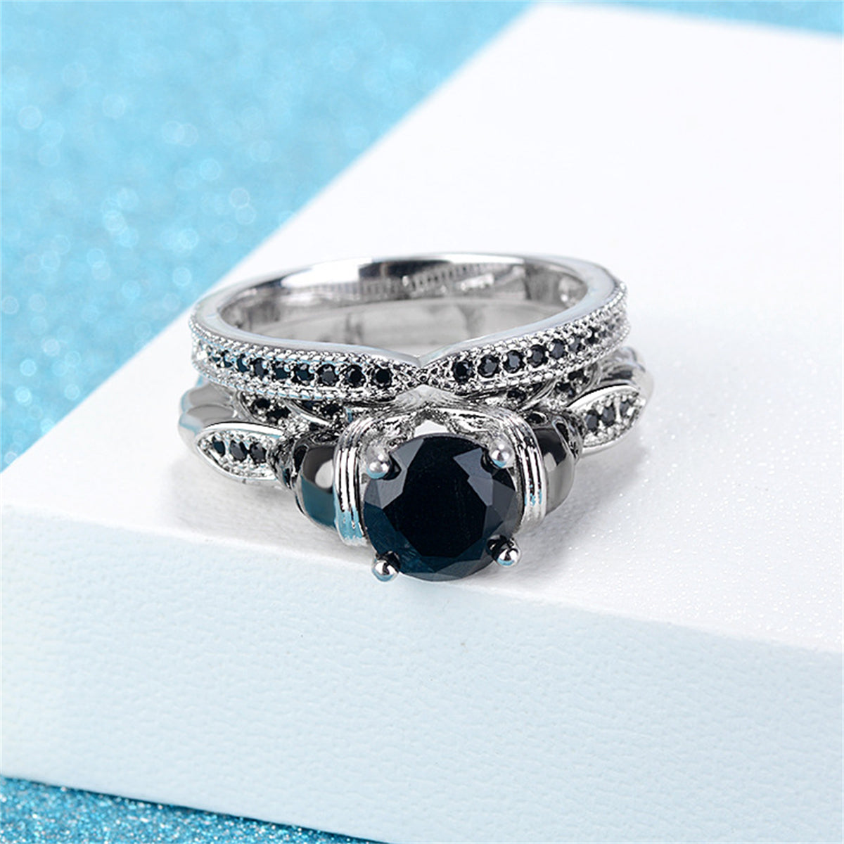 Black Crystal and Cubic Zirconia Skull Owl Ring Set, jewelry gift sets for women, everyday style, lifestyle look