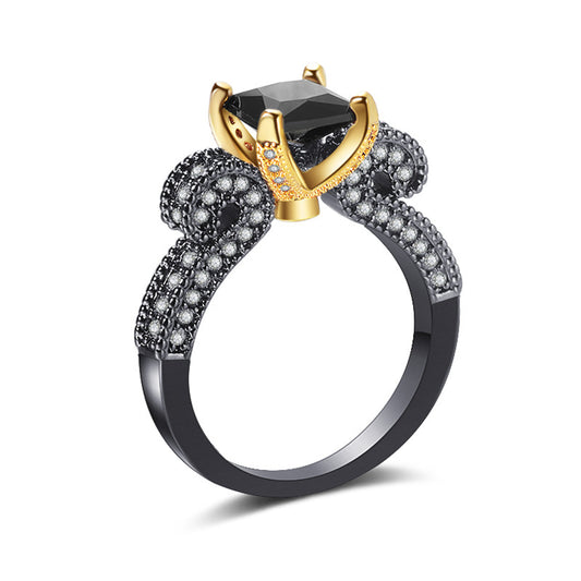 Black Crystal and Cubic Zirconia Princess-Cut Ring, statement rings for women, everyday style, front view