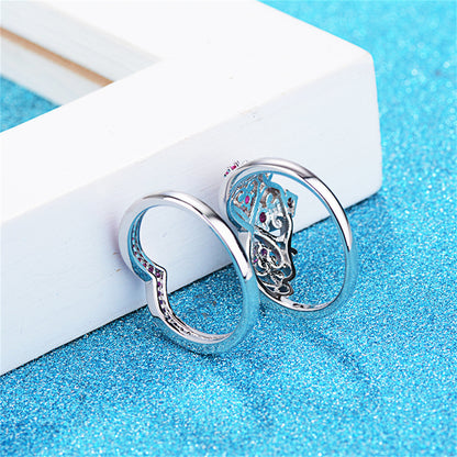 Rose Cubic Zirconia and Silver-Plated Stacked Crown Ring Set, jewelry gift sets for women, elegant gift for her, styled look