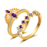 Purple Crystal & Cubic Zirconia Crown Ring Set