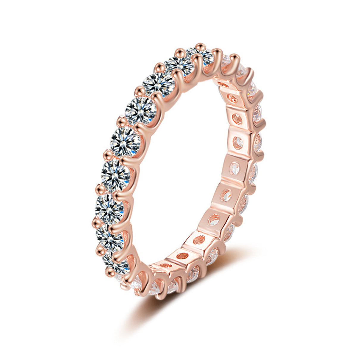 Clear Crystal and 18K Rose Gold-Plated Eternity Band Ring, rose gold statement rings for women, front view