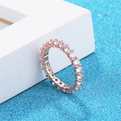 Clear Crystal and 18K Rose Gold-Plated Eternity Band Ring, rose gold statement rings for women, side view