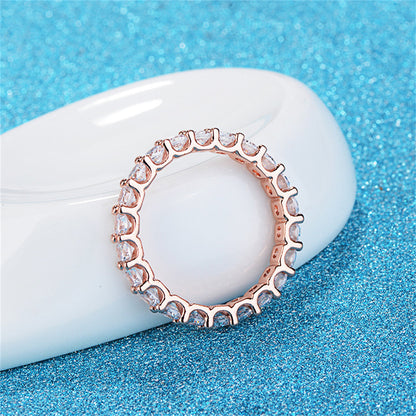 Clear Crystal and 18K Rose Gold-Plated Eternity Band Ring, rose gold statement rings for women, lifestyle look