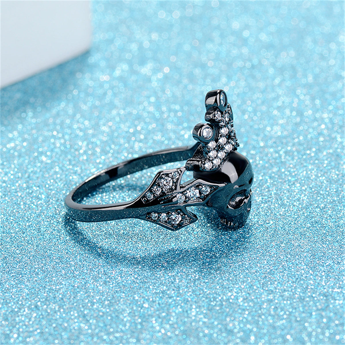 Cubic Zirconia and Black-Tone Crown Skull Ring, statement rings for women, vintage-inspired design, styled look