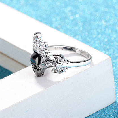 Cubic Zirconia and Silver-Plated Crown Skull Ring, silver statement rings for women, vintage-inspired design, styled look