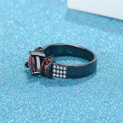 Red Crystal and Cubic Zirconia Triangle Ring, statement rings for women, vintage-inspired design, styled look