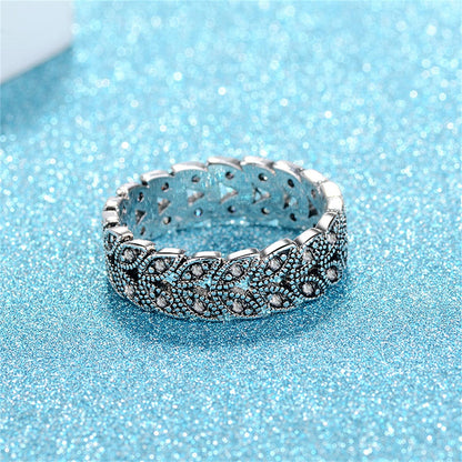 Cubic Zirconia and Silver-Plated Leaves Band Ring, silver statement rings for women, botanical inspired, styled look