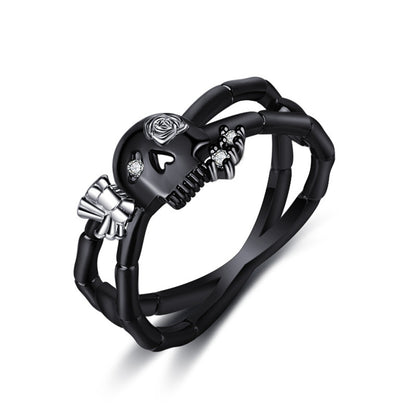 Cubic Zirconia and Two-Tone Miss Skull Ring, statement rings for women, elegant gift for her, front view