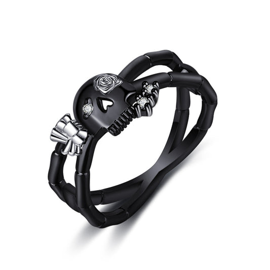 Cubic Zirconia and Two-Tone Miss Skull Ring, statement rings for women, elegant gift for her, front view