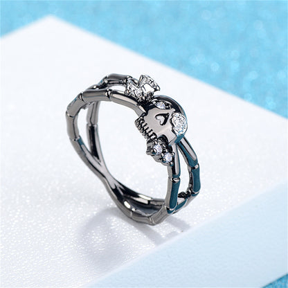 Cubic Zirconia and Two-Tone Miss Skull Ring, statement rings for women, elegant gift for her, lifestyle look