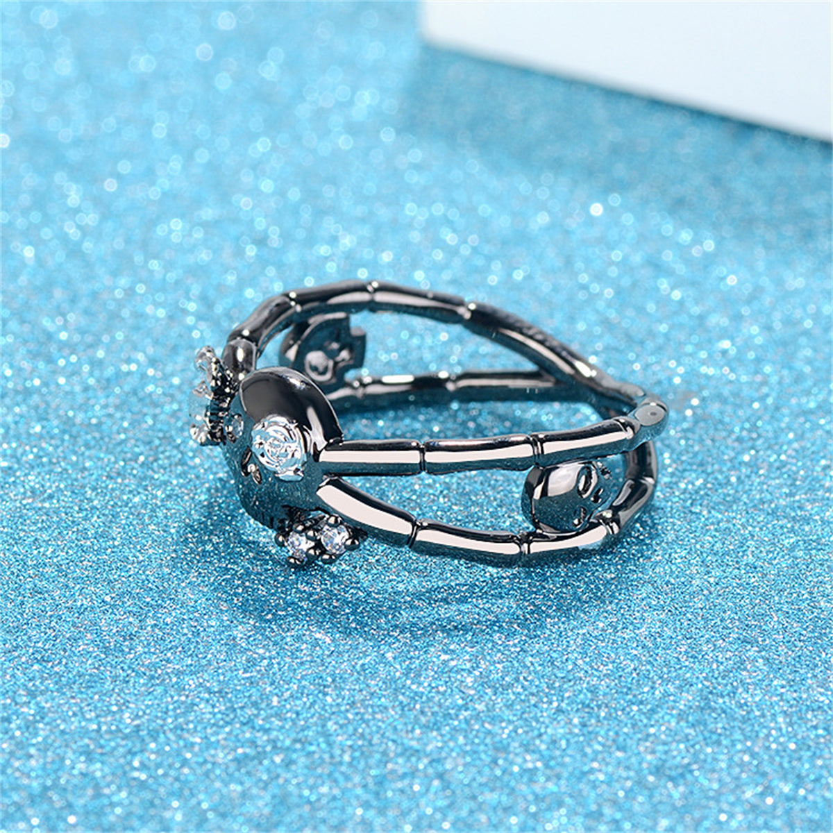 Cubic Zirconia and Two-Tone Miss Skull Ring, statement rings for women, elegant gift for her, styled look