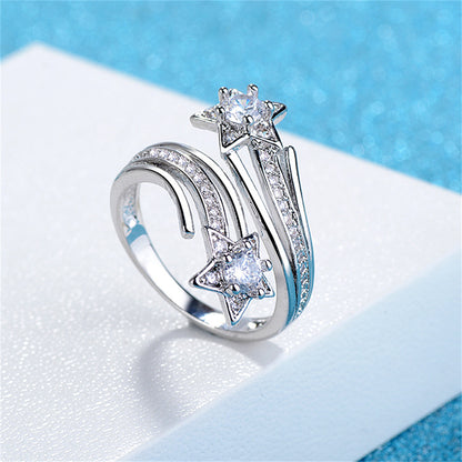 Crystal and Cubic Zirconia Star Bypass Ring, statement rings for women, vintage-inspired design, side view