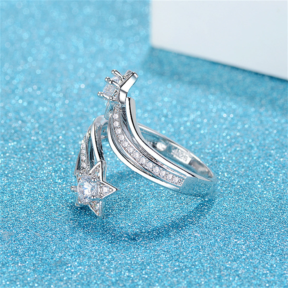Crystal and Cubic Zirconia Star Bypass Ring, statement rings for women, vintage-inspired design, styled look