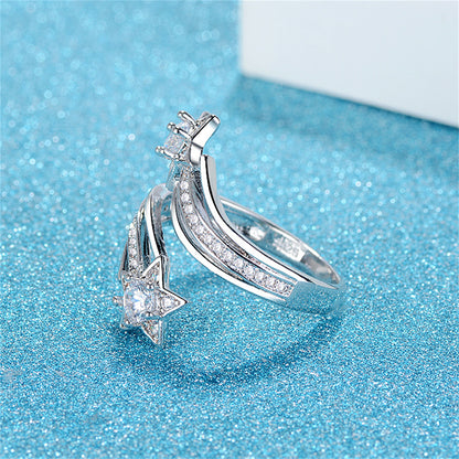 Crystal and Cubic Zirconia Star Bypass Ring, statement rings for women, vintage-inspired design, styled look