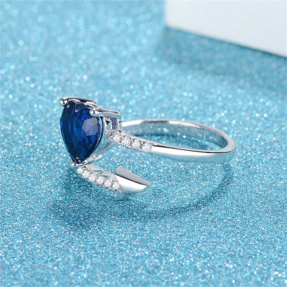 Navy Crystal and Cubic Zirconia Arrow Heart Bypass Ring, statement rings for women, dainty minimalist design, styled look