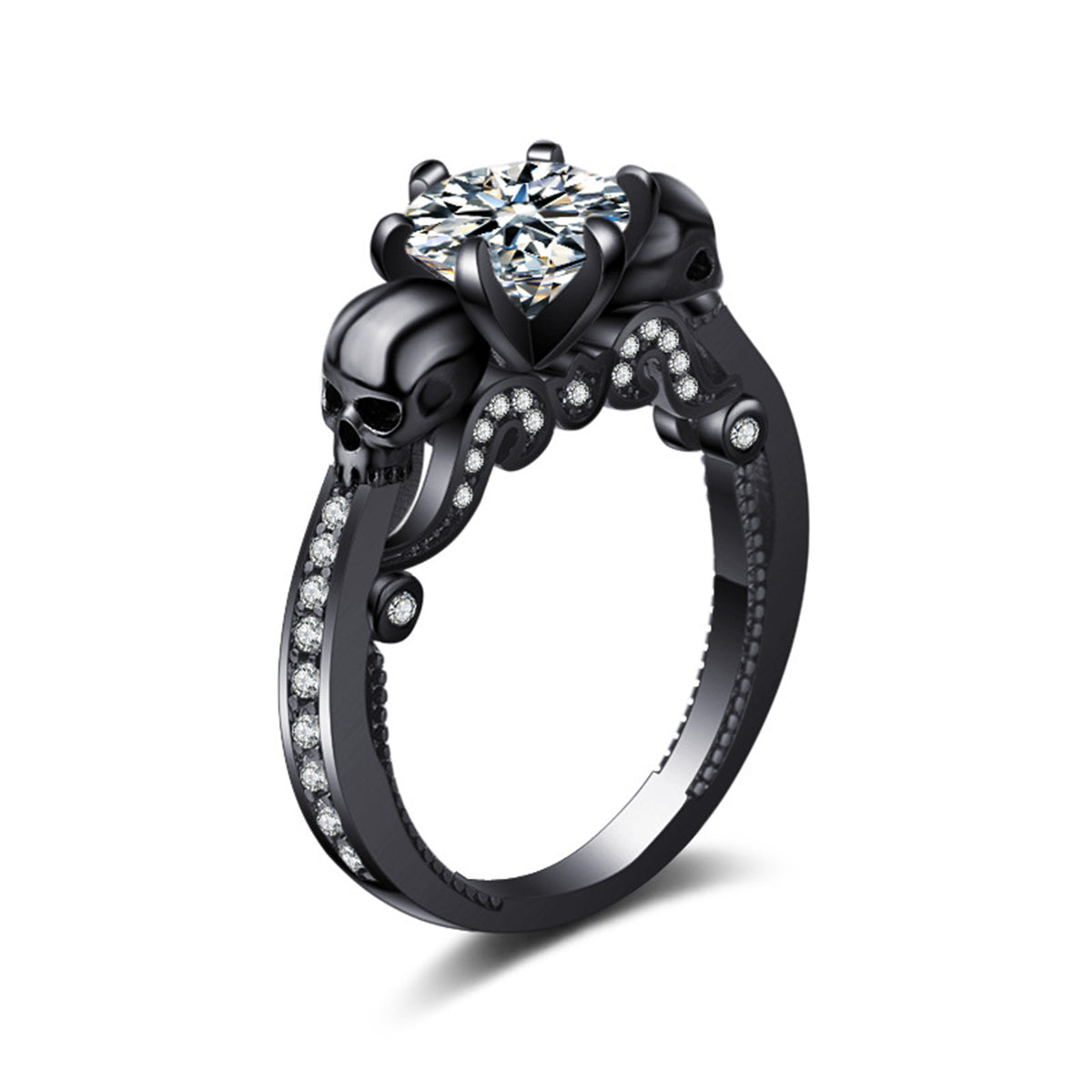 Crystal and Cubic Zirconia Skull Ring, statement rings for women, elegant gift for her, front view