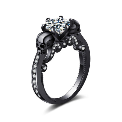 Crystal and Cubic Zirconia Skull Ring, statement rings for women, elegant gift for her, front view