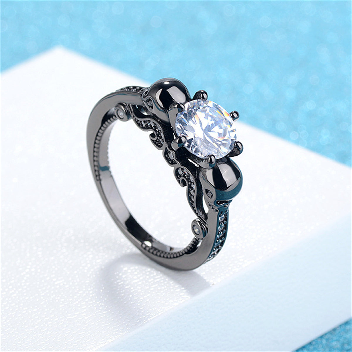 Crystal and Cubic Zirconia Skull Ring, statement rings for women, elegant gift for her, detail close-up