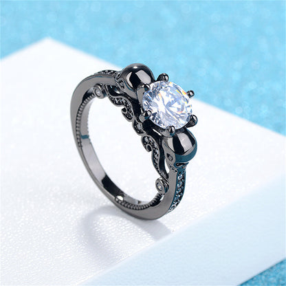Crystal and Cubic Zirconia Skull Ring, statement rings for women, elegant gift for her, detail close-up