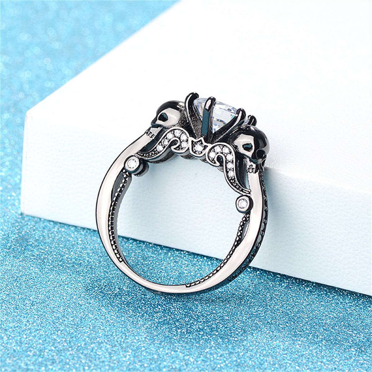 Crystal and Cubic Zirconia Skull Ring, statement rings for women, elegant gift for her, lifestyle look