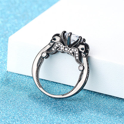 Crystal and Cubic Zirconia Skull Ring, statement rings for women, elegant gift for her, lifestyle look