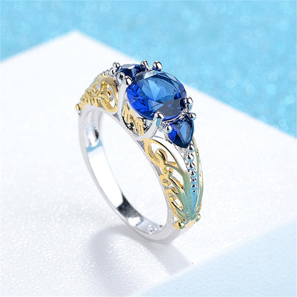 Navy Crystal and Two-Tone Heart-Cut Ring, statement rings for women, everyday style, detail close-up