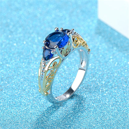 Navy Crystal and Two-Tone Heart-Cut Ring, statement rings for women, everyday style, lifestyle look