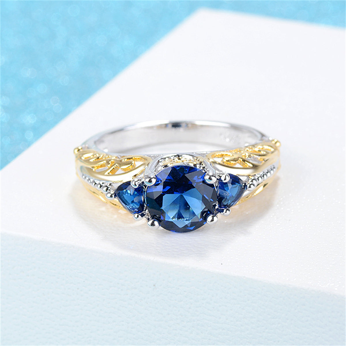 Navy Crystal and Two-Tone Heart-Cut Ring, statement rings for women, everyday style, side view