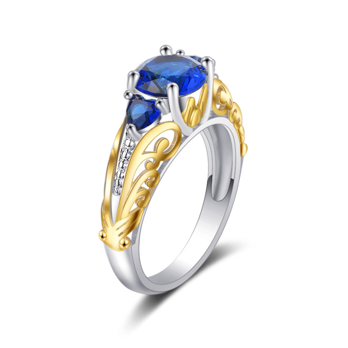 Navy Crystal and Two-Tone Heart-Cut Ring, statement rings for women, everyday style, front view