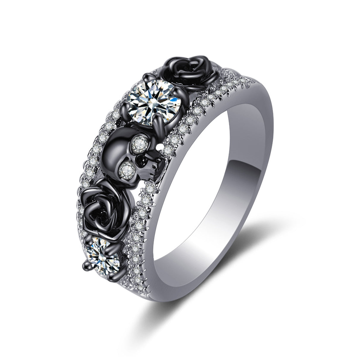 Crystal & Cubic Zirconia Two-Tone Skull Rose Ring