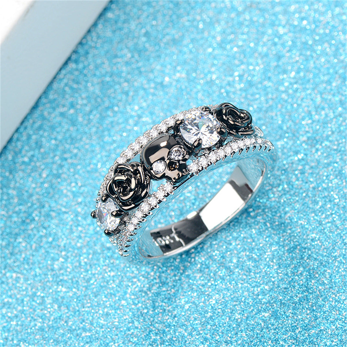 Crystal & Cubic Zirconia Two-Tone Skull Rose Ring