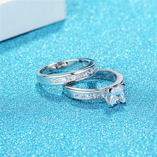 Princess Crystal and Silver-Plated Ring Set, jewelry gift sets for women, botanical inspired, front view